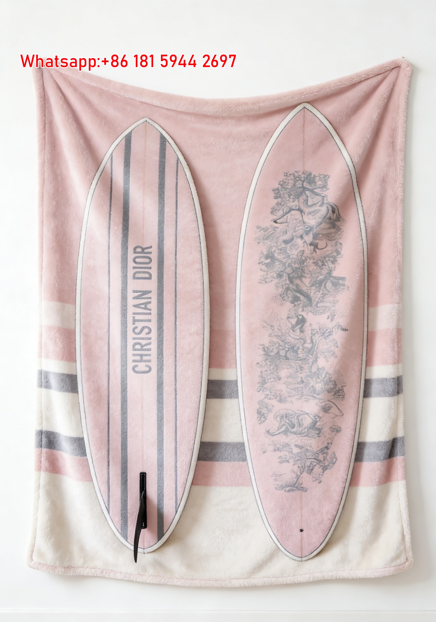 Christian Dior Pink Surfboard Flannel Blanket D083